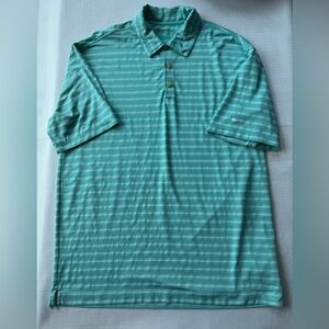 Nike ✔ Golf Fit Dry Teal White Striped Stretch Casual Polo Mens Size Large VGUC